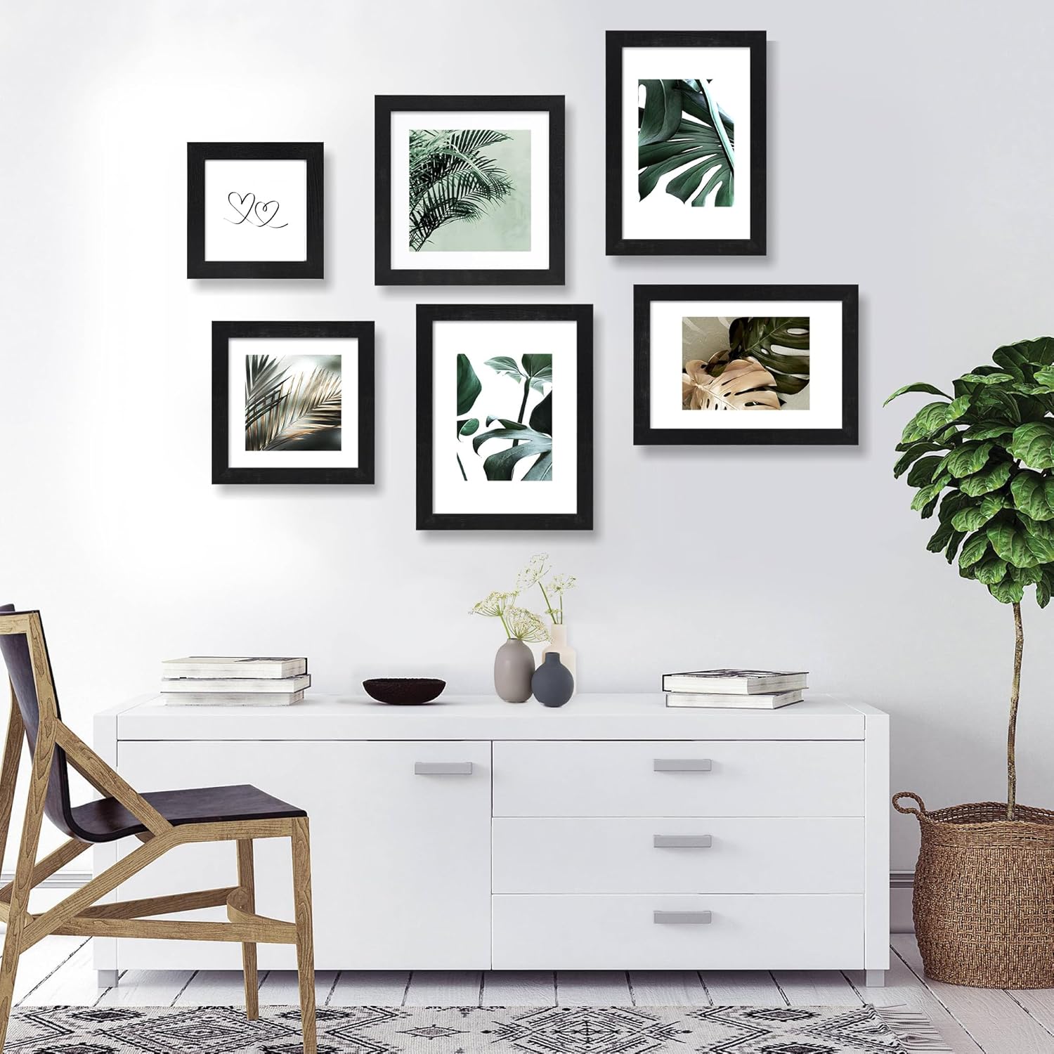 6x6 Picture Frame Set of 4, Made of Real Glass and Black Wooden Frame - Display Picture 4x4 with Mat or 6 x 6 Without Mat, 6x6 Photo for Wall or Tabletop