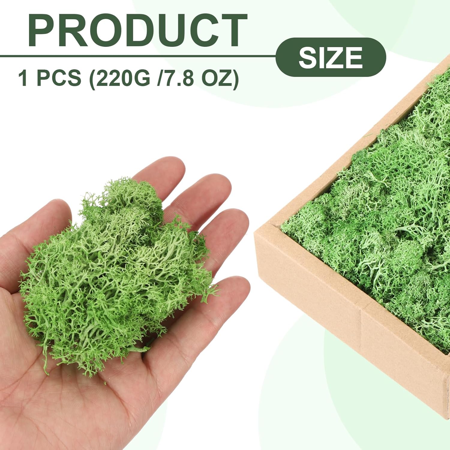 MECCANIXITY 7.8oz Preserved Reindeer Moss, Grass Green Decorative Artificial Fake Moss for Potted Plants Indoor Crafts Lichen Centerpieces Decor