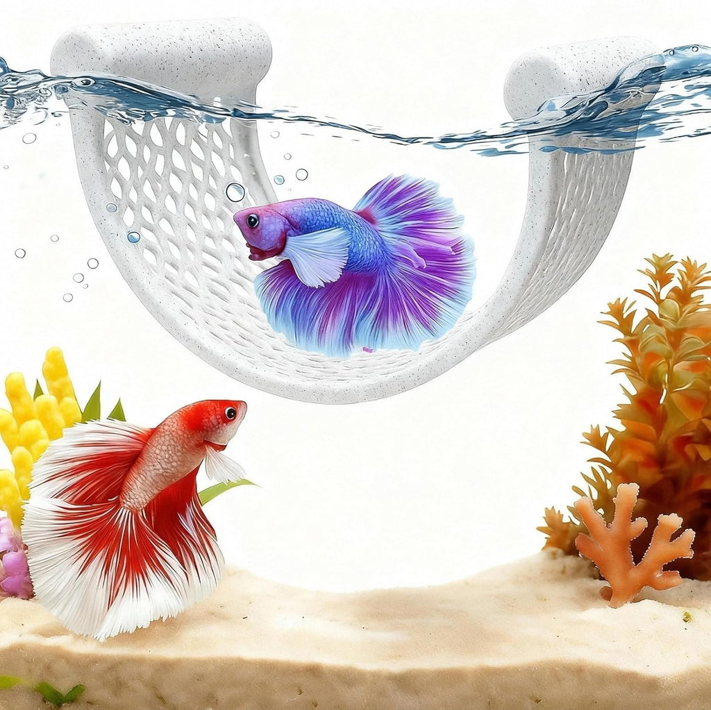 Marble Gray Floating Betta Fish Hammock – Minimalist Rest Platform & Floating Bed – Betta Tank Accessories for Small Aquariums, Nano Tanks & Shrimp – Sleek Floating Perch Ledge for Bettas & Small Fish