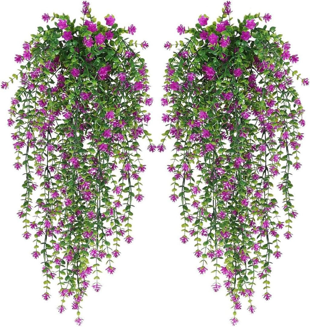 WEISPARK Artificial Hanging Flowers, 4pcs Fake Eucalyptus Vine Faux Flower Greenery Garland Plastic Plants for Indoor Outdoor Wall Garden Wedding Home Party Decor (4pcs Fuchsia)
