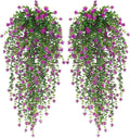 WEISPARK Artificial Hanging Flowers, 4pcs Fake Eucalyptus Vine Faux Flower Greenery Garland Plastic Plants for Indoor Outdoor Wall Garden Wedding Home Party Decor (4pcs Fuchsia)