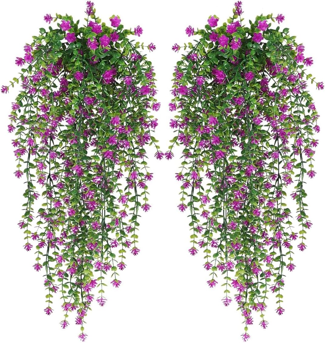 WEISPARK Artificial Hanging Flowers, 4pcs Fake Eucalyptus Vine Faux Flower Greenery Garland Plastic Plants for Indoor Outdoor Wall Garden Wedding Home Party Decor (4pcs Fuchsia)