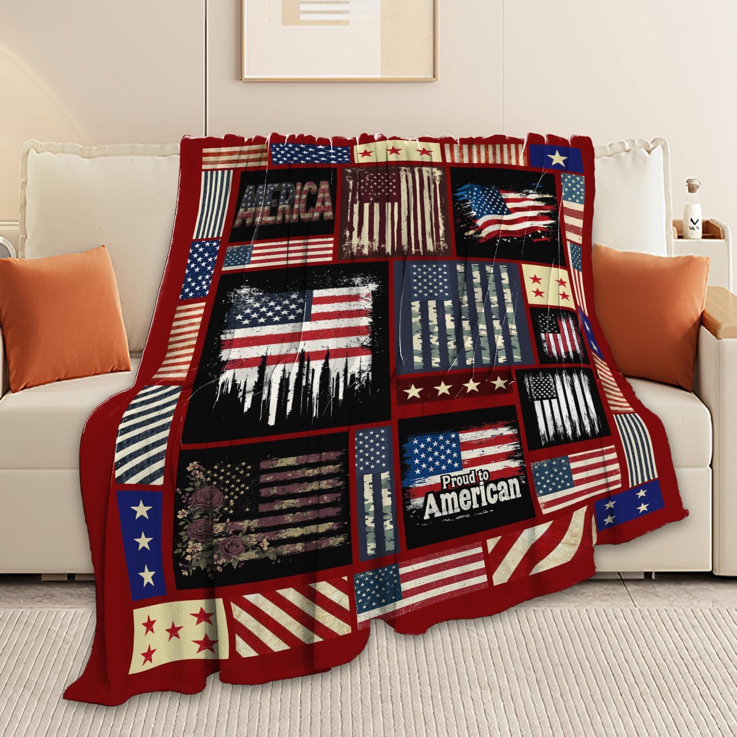 Veteran Blanket American Flag Throw Blanket Veterans Day Gifts for Men Women Adults Super Soft Cozy Plush Fluffy Fuzzy Fleece Blanket Home Decor 50''X60''
