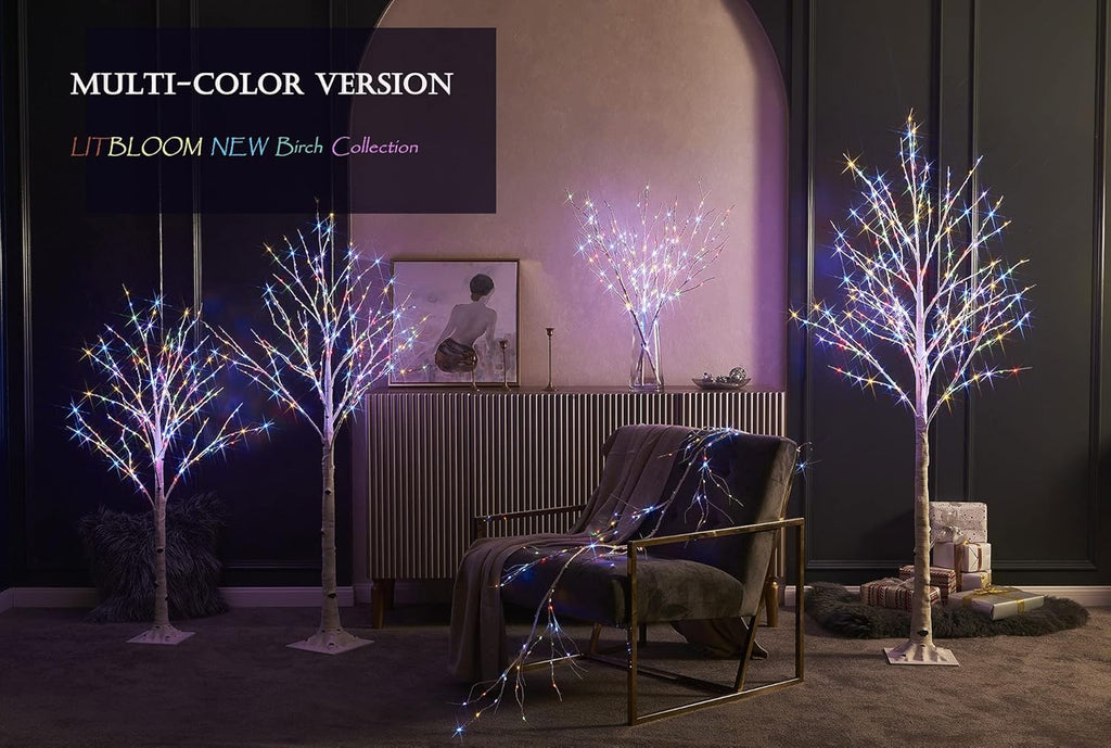 LITBLOOM Lighted Birch Tree Plug in with 8 Functions 6FT 330 Multi Color and Warm White Fairy Lights, White Christmas Tree with Lights for Indoor Outdoor Home Christmas Holiday Party Decoration
