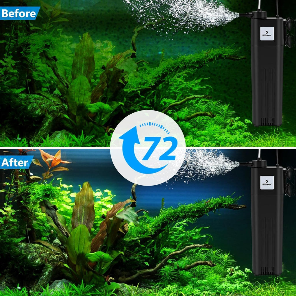 fishkeeper Aquarium Filter U-V for 30-100 Gallon, 172 GPH Fish Tank Filter for Green Water and Algae Clean, Ultra Silent Submersible Pump Filter with Adjustable Bubble Output for Deodorization Killing