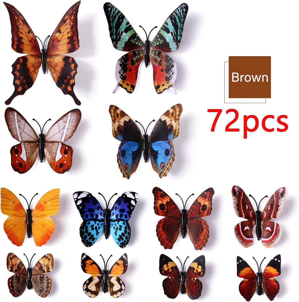 LiveGallery 72 PCS Brown Removable 3D DIY Beautiful Butterfly Wall Decals Colorful Butterflies Art Decor Wall Stickers Murals for Kids Baby Boy Girls Bedroom Classroom Offices (Brown)