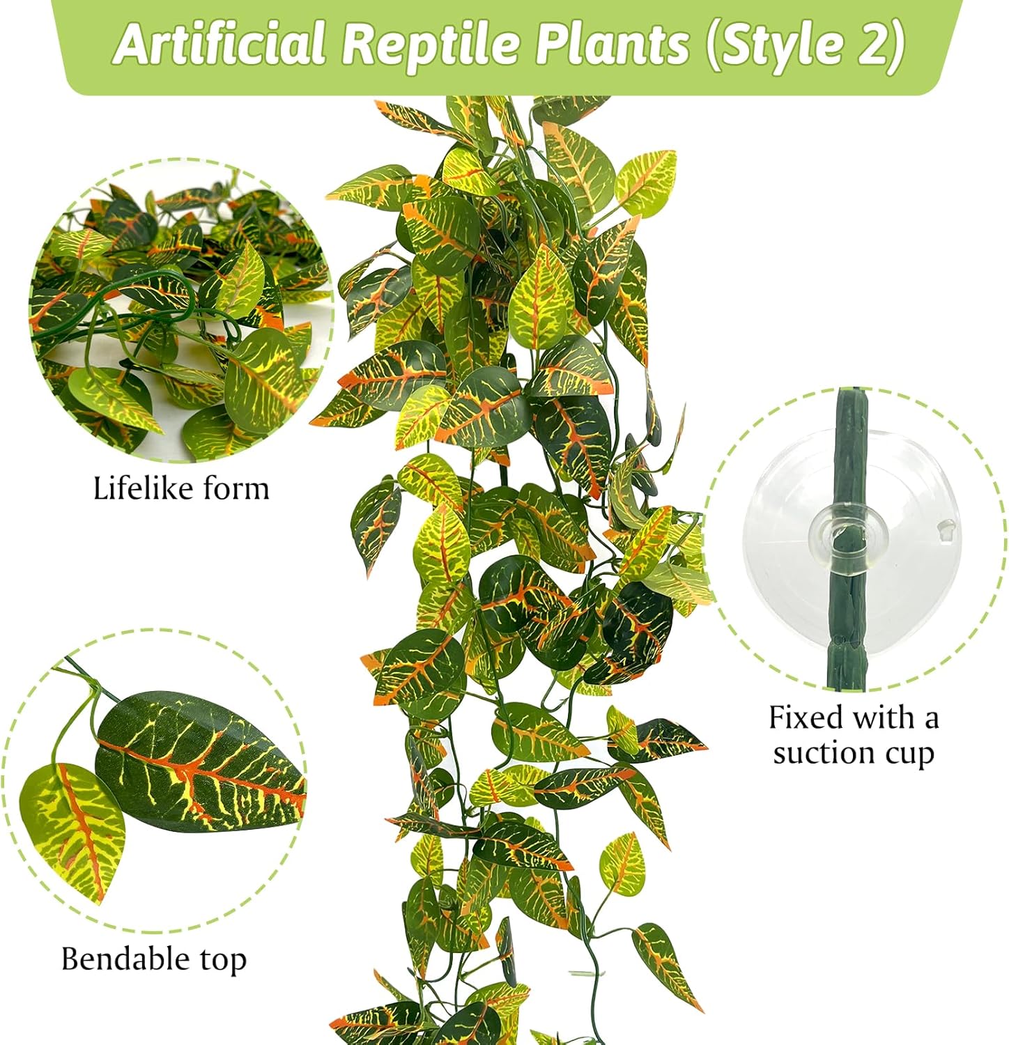Hamiledyi 5 Pcs Reptile Plants Terrarium Hanging Fake Plant Leaves, Bearded Dragon Tank Accessories, Habitat Decor for Snake Leopard Gecko Lizard Chameleon Spider Turtle (Style 3)