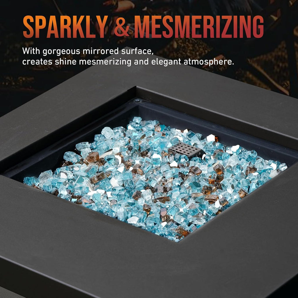 Skyflame 10-Pound Blended Fire Glass for Fire Pit Fireplace Landscaping, 1/2 inch Aqua Blue, Platinum, Copper Reflective