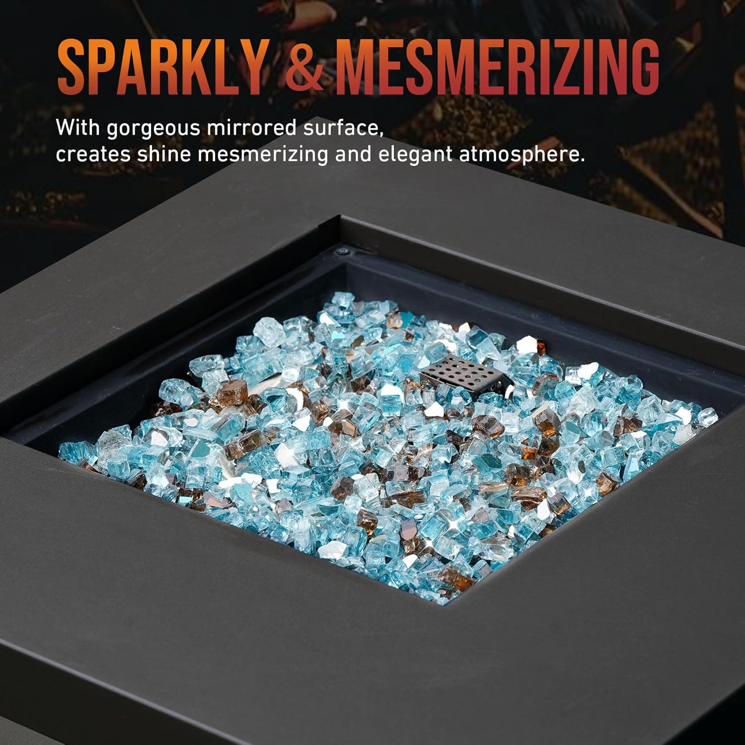 Skyflame 10-Pound Blended Fire Glass for Fire Pit Fireplace Landscaping, 1/2 inch Aqua Blue, Platinum, Copper Reflective
