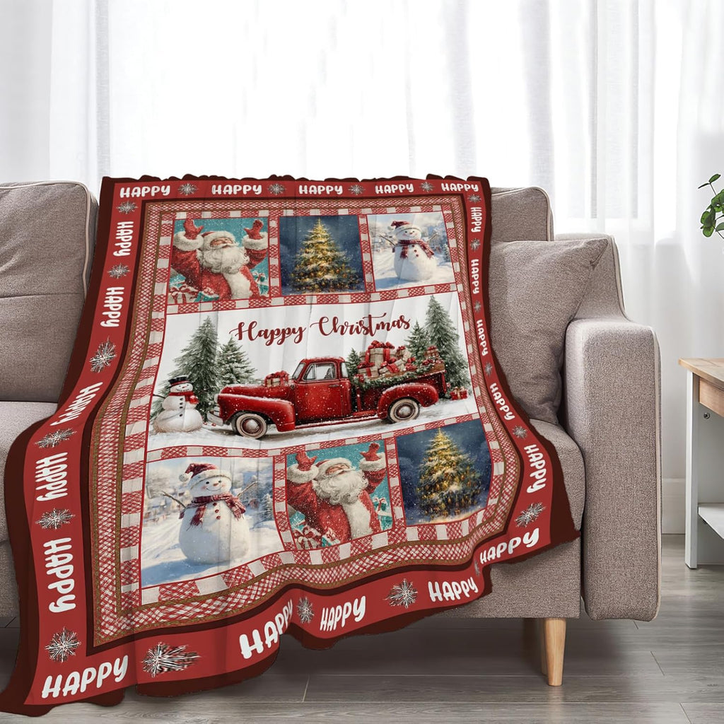 Christmas Santa Claus Blanket Christmas Pleasant Car Tree Throw Blankets Gifts for Girls Boys Kids Soft Cozy Fleece Plush for Couch Sofa Bed 50"x40"