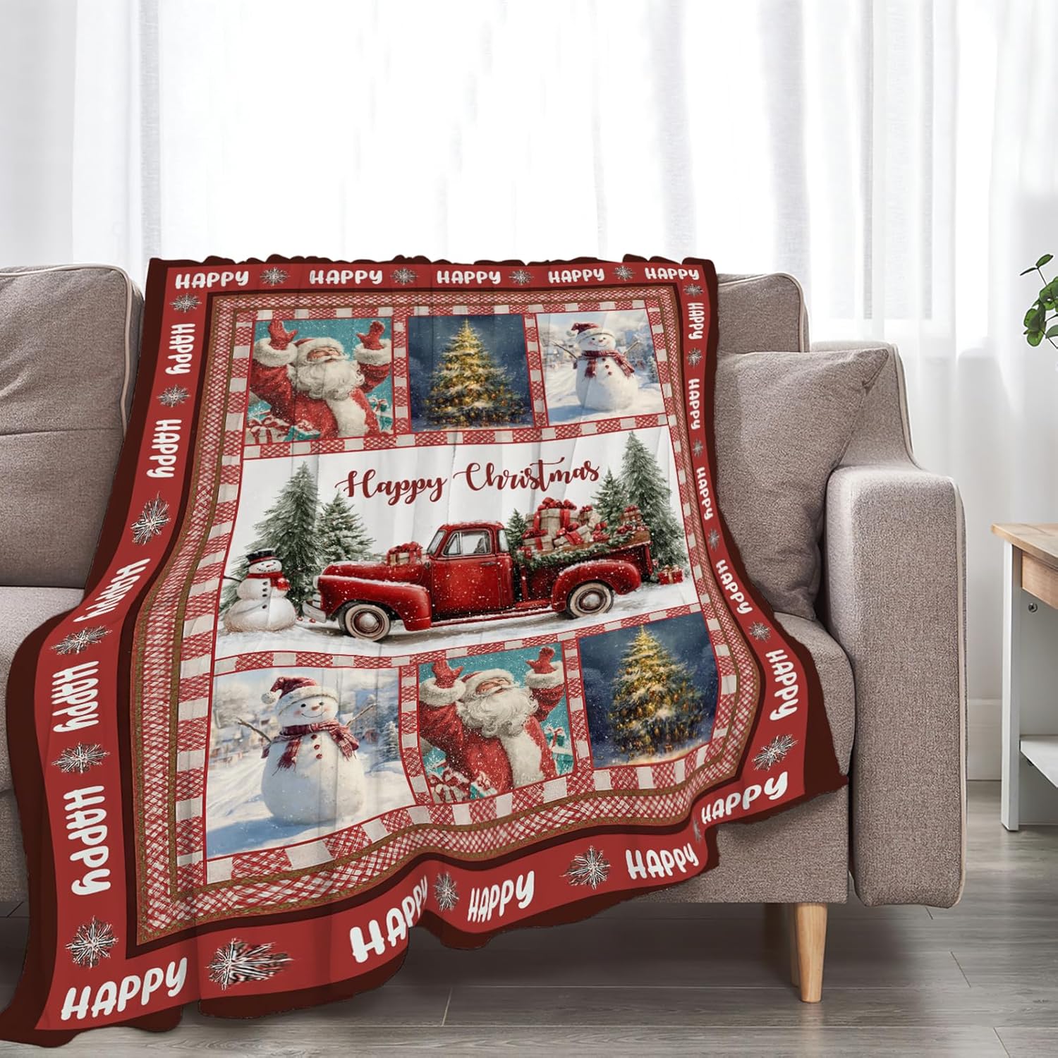 Christmas Santa Claus Blanket Christmas Pleasant Car Tree Throw Blankets Gifts for Girls Boys Kids Soft Cozy Fleece Plush for Couch Sofa Bed 80"x60"