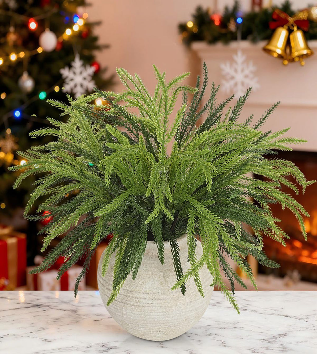 Briful Artificial Norfolk Pine Stems for Christmas Decor, 19 1/2’’ Faux Greenery Branch, Realistic Holiday Cedar Pine Picks for Vase, Garland, Mantel, DIY Floral Arrangement, Set of 6