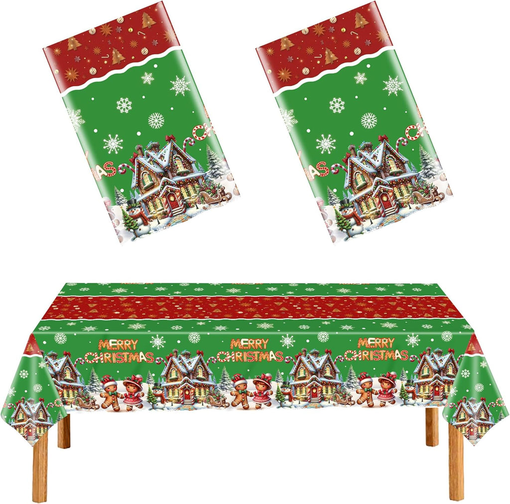 Christmas Gingerbread Tablecloths Plastic Christmas Tree Snowman Table Cover Winter Snowflake Birthday Party Supplies for Xmas Holiday Party Decorations 2 Pack 54 x 108 Inch