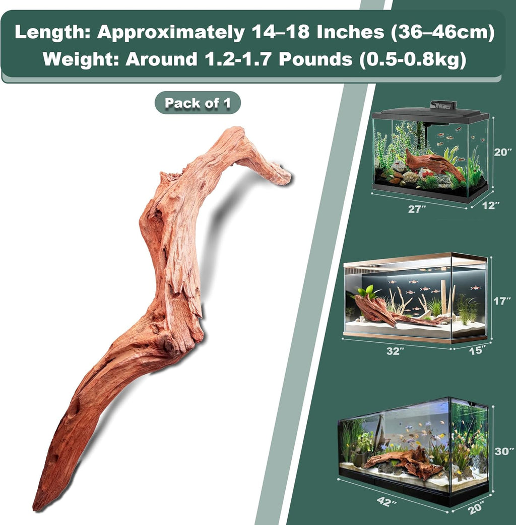 Natural Wood Driftwood for Aquarium Fish Tank Decor,Assorted Driftwood Trunk Branch for Reptile Tank Decor (MOP-ZYM Driftwood Branch (14 to19 Inch)-Pack of 1)