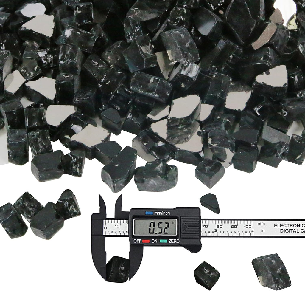 Sunnyglade 10-Pound Fire Glass - 1/2 inch, High Luster Reflective Tempered Glass Rocks for Fireplace, Fireglass for Fireplace Fire Pit (Black, 10 Pounds)