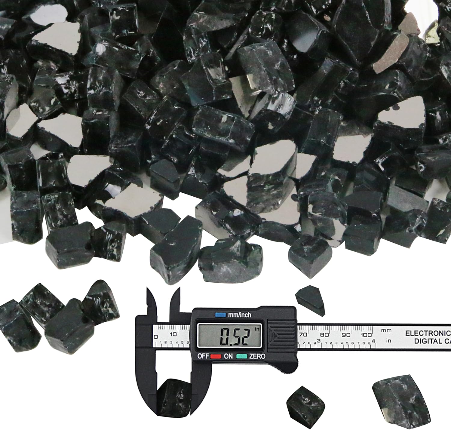 Sunnyglade 10-Pound Fire Glass - 1/2 inch, High Luster Reflective Tempered Glass Rocks for Fireplace, Fireglass for Fireplace Fire Pit (Black, 10 Pounds)