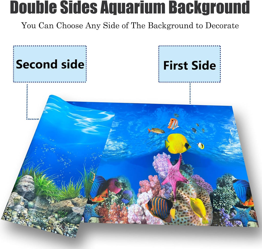 Aquarium Background Poster Water Plants 3D Coral Fish Tank Background Picture Double Sides Fish Tank Stickers 10 20 Gallon Tank 12"x 25"