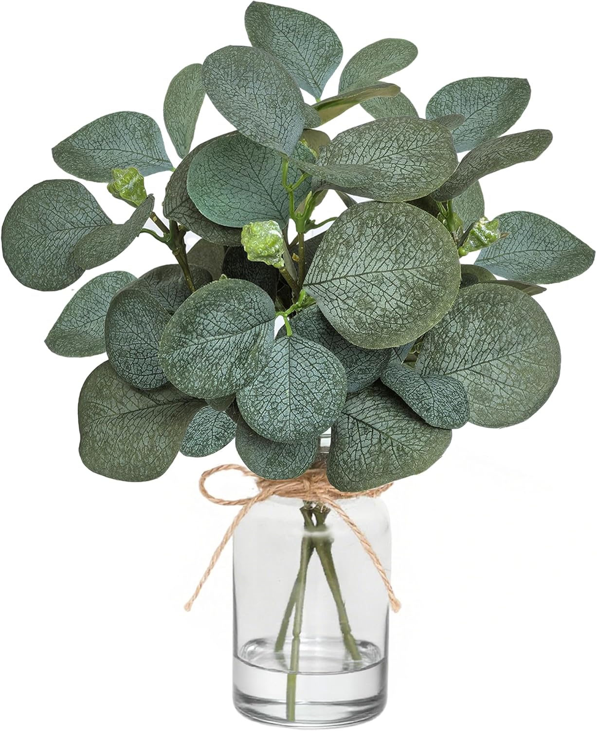 12" Fake Eucalyptus Stems in Vase with Faux Water,Artificial Plants Leaves for Shelf Desk Bathroom Farmhouse Room Coffee Table Home Decor (Eucalyptus-Fruit)