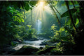 Jungle Aquarium Background Waterfall Lush Green Jungle Plants Terrarium Background Stream Big Rocks with Moss Fish Tank Background Natural Jungle Forest Landscape Aquarium Backdrop Vinyl 24x12in