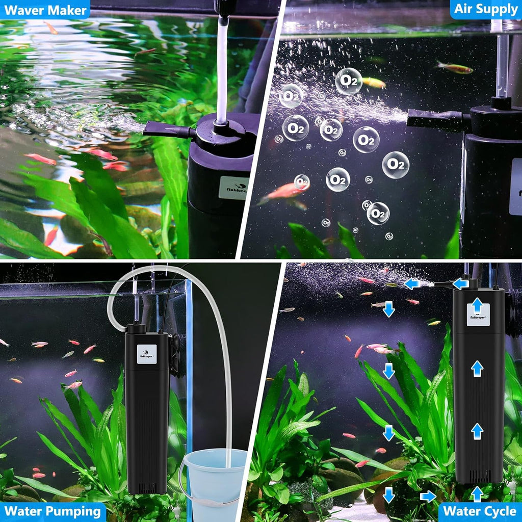 fishkeeper Aquarium Filter U-V for 40-150 Gallon, 211 GPH Fish Tank Filter for Green Water and Algae Clean, Ultra Silent Submersible Pump Filter with Adjustable Bubble Output for Deodorization Killing