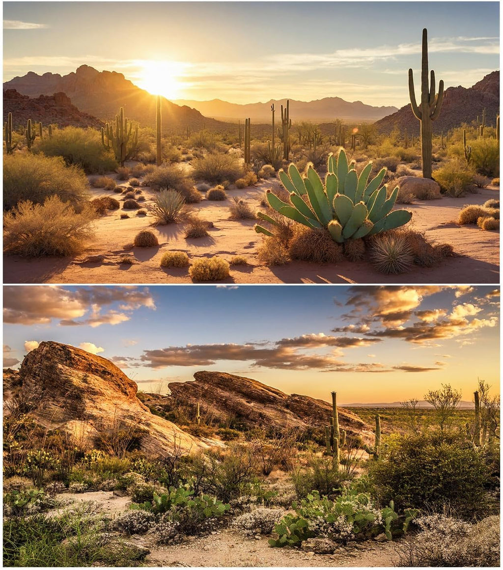 2 Packs Desert Mountain Reptile Tank Background Sunset Desert Gobi Cacti Sand Dunes Aquarium Background Saguaro Sandstone Rock Mountain Range Scenery Aquarium Reptile Enclosure Backgrounds 36x20in