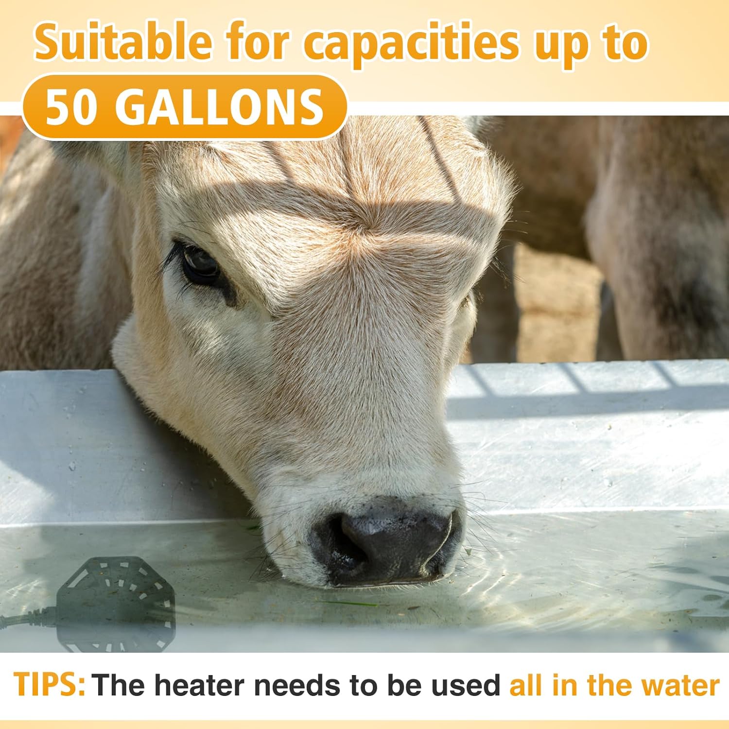 Horse Water Heater - 500W De-icer for 50 Gallon Cows Sheep Livestock Water Trough Tank Bird Bath, Chicken Water Heater Winter Outdoor Thermostatic Control Aluminum Painted PTFE Submersible Heater