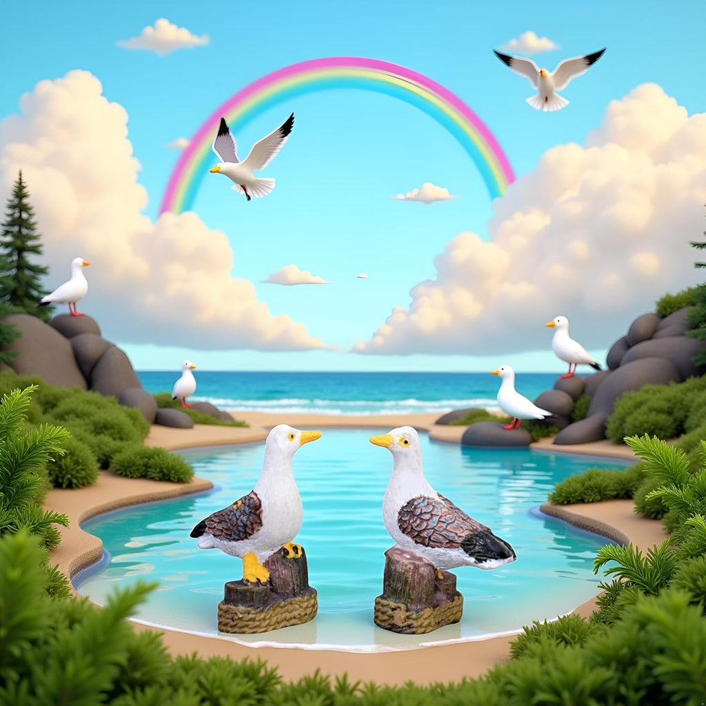2 Pcs Miniature Seagull Stand Stump Fairy Garden Accessories, Sea Bird Mini Figurine for Fairy Garden Decor, Micro Landscape Decoration, Terrarium Decoration, Desk Decor, Plant House