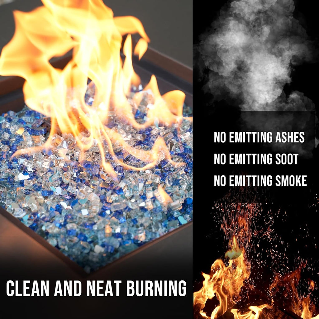 Skyflame 10-Pound Blended Fire Glass for Fire Pit Fireplace Landscaping, 1/4 Inch Aqua Blue, Platinum, Cobalt Blue, Reflective