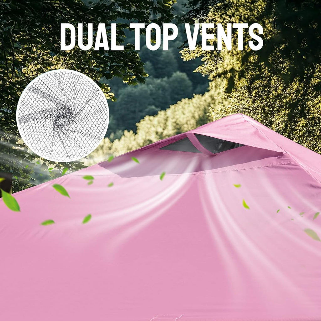 CROWN SHADES 10x10 Pop Up Canopy Tent - Patented Center Lock One Push Instant Outdoor Canopy Beach Tent with STO-N-Go Bag 8 Stakes & 4 Sand Bags，Pink