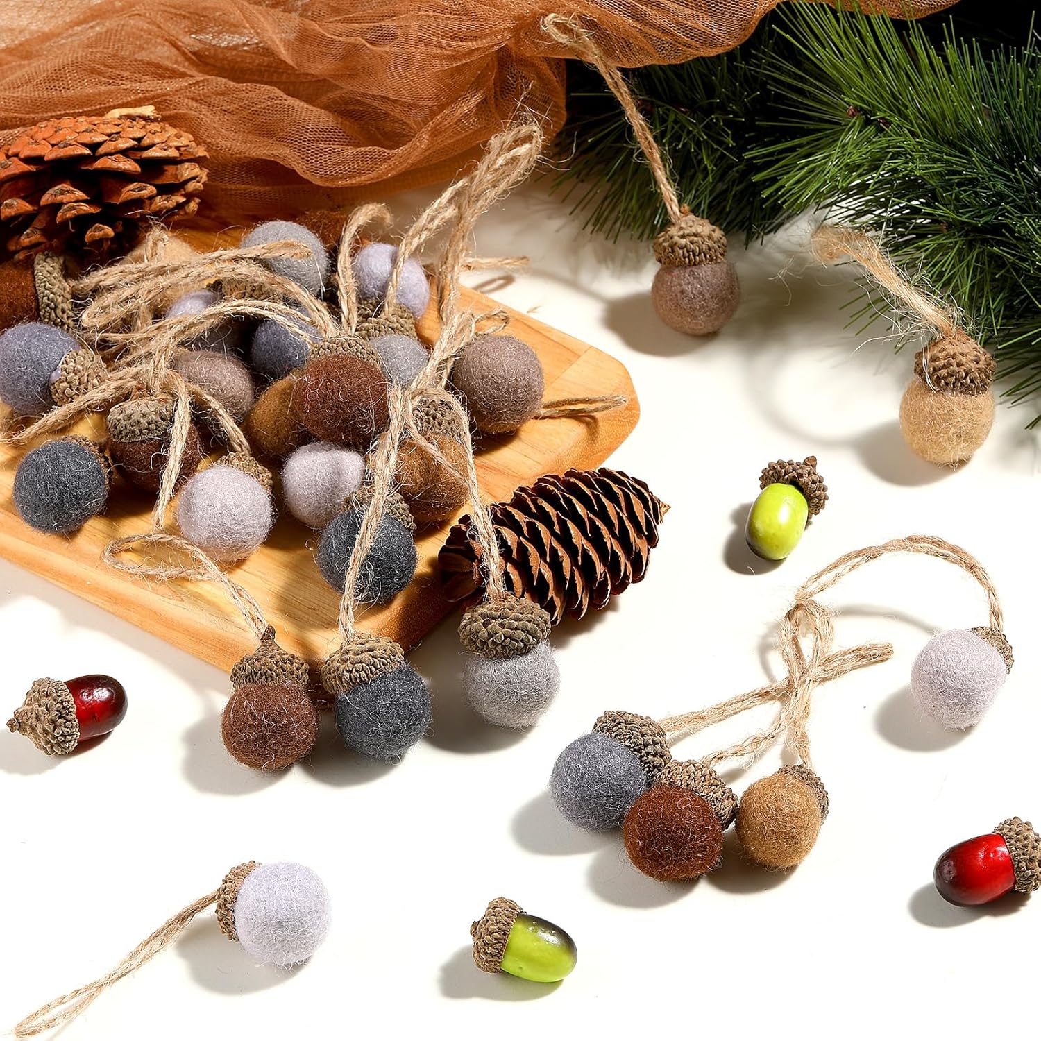 Tatuo 30 Pcs Christmas Felt Acorn Ornaments Colorful Wool Felt Acorn Pom Balls Mini Wool Acorns Bulk for DIY Xmas Crafts Christmas Tree Hanging Ornaments Party Favors Home Indoor Decor(Earth Colors)
