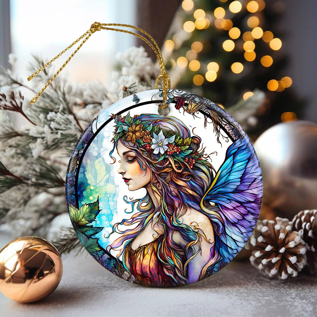 Stained Ceramic Fairy Ornament - Fairy Christmas Ornaments - Christmas Tree Ornaments - Christmas Decorations - Fairy Decor for Office, Room, Home - Holiday Present Ideas - B