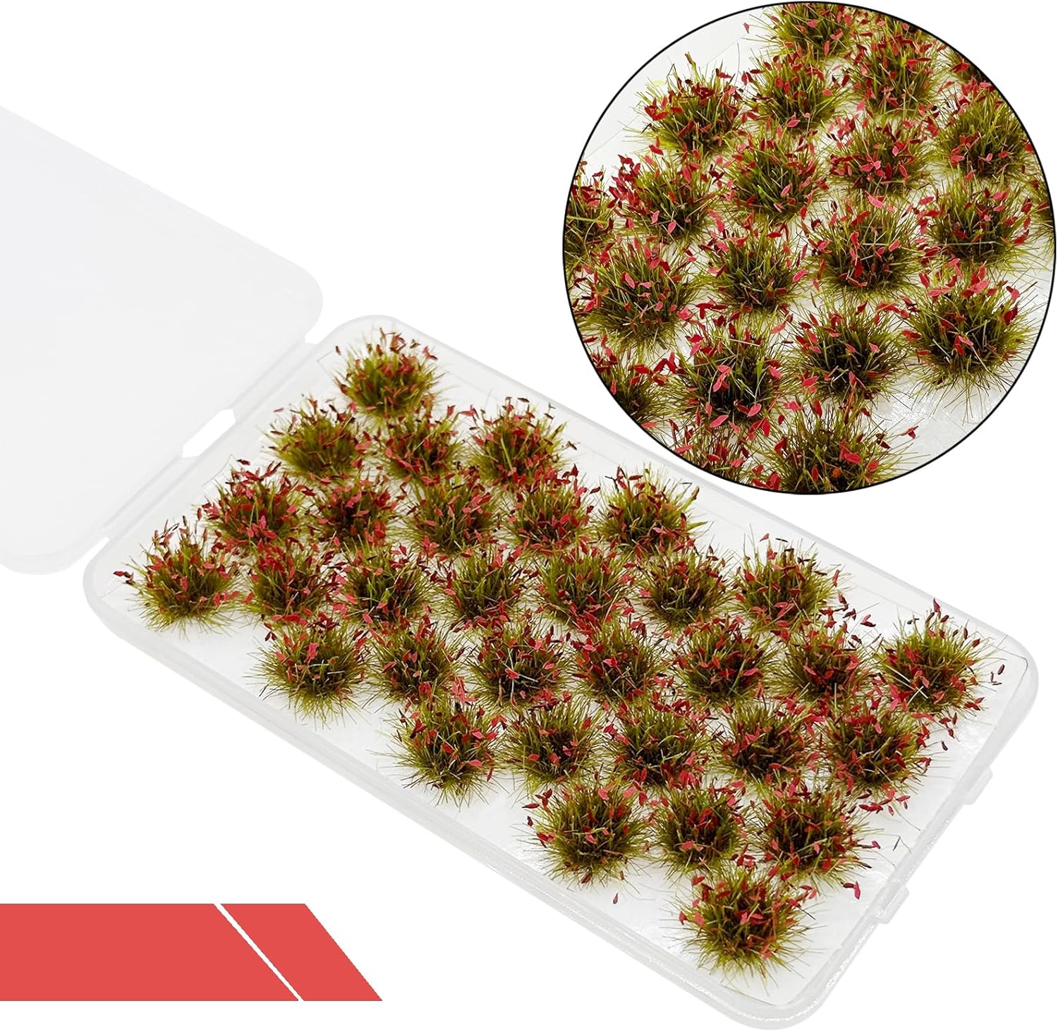 Cayway Miniature Grass Cluster, Static Tuft Model Vegetation Groups for DIY Train Landscape Railroad Scenery, Flower (Green and Red)