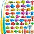 TEMI Fishing Toy Game for Kids 3 4 5 6 7 8 Years Old, 51 Fish Bath Playset for Toddlers, Toy Magnetic Rod and Fishing Net, Outdoor Water Toys for Kids Age 3-5, Party for Boy and Girl