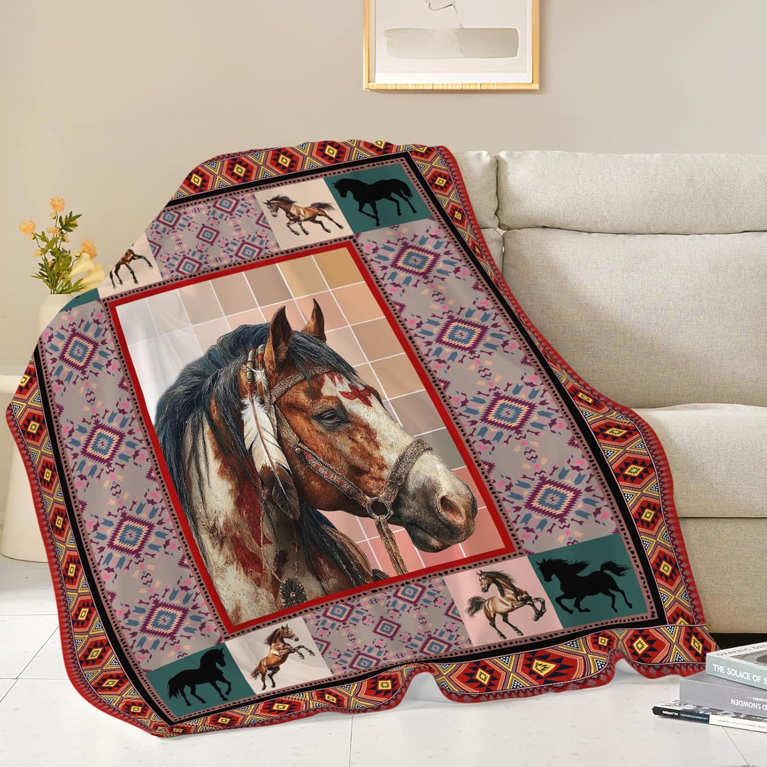 Horse Throw Blanket Horse Stuff Gifts for Kids Girls Boys Adults Women Men Soft Cozy Warm Plush Fluffy Fuzzy Fleece Blanket Decor 40''X50''