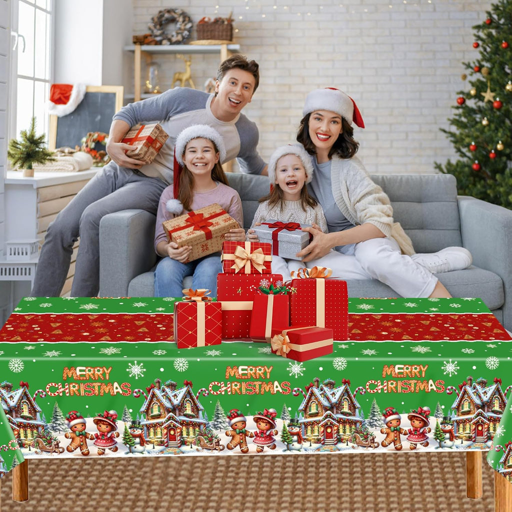 Christmas Gingerbread Tablecloths Plastic Christmas Tree Snowman Table Cover Winter Snowflake Birthday Party Supplies for Xmas Holiday Party Decorations 2 Pack 54 x 108 Inch