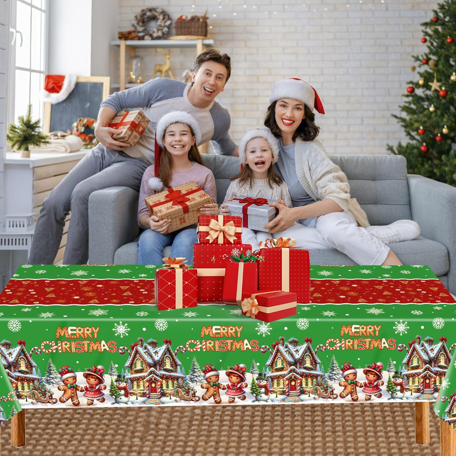 Christmas Gingerbread Tablecloths Plastic Christmas Tree Snowman Table Cover Winter Snowflake Birthday Party Supplies for Xmas Holiday Party Decorations 2 Pack 54 x 108 Inch