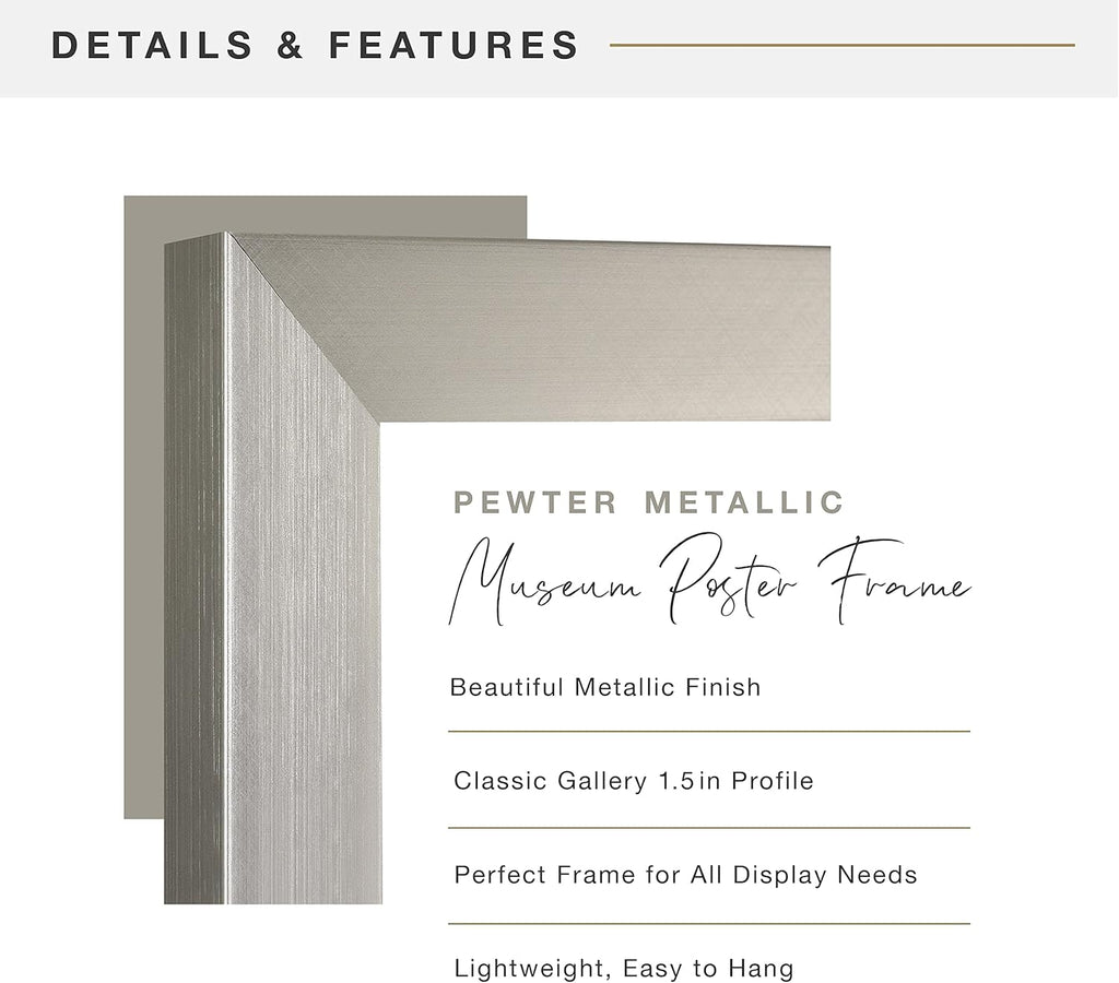 MCS Museum Poster Frame 13x19 Pewter, Vertical & Horizontal Wall Hanging Large Picture Frame for Photos, Posters & Art Prints (1-Pack)