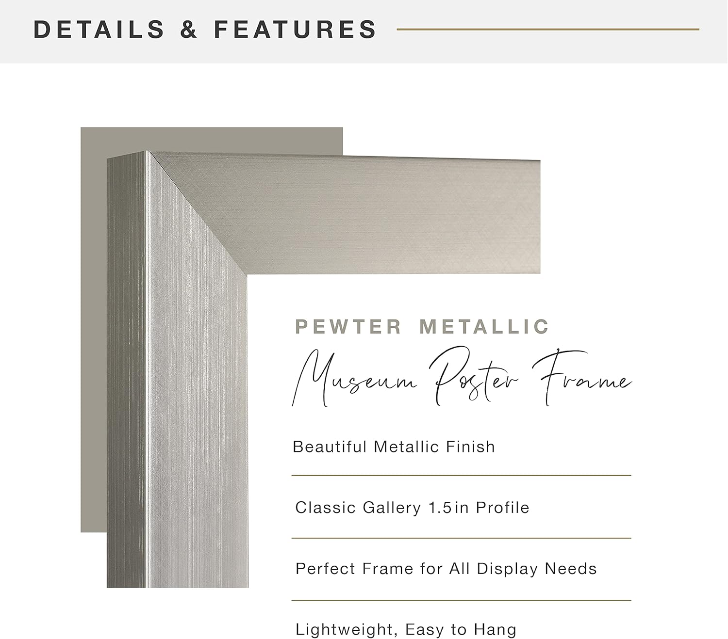 MCS Museum Poster Frame 13x19 Pewter, Vertical & Horizontal Wall Hanging Large Picture Frame for Photos, Posters & Art Prints (1-Pack)