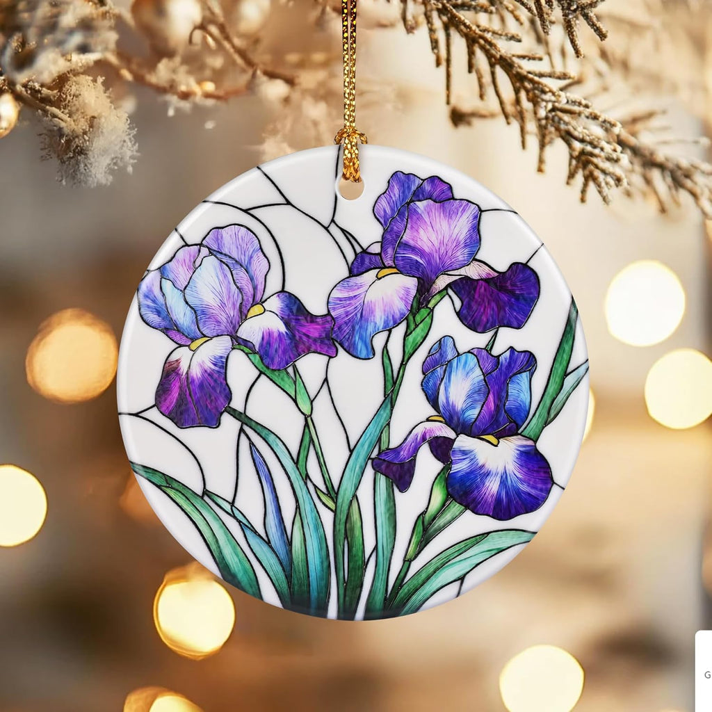 Christmas Ornaments, Dodosky 2.8in Ceramic Iris Flower Ornament, Xmas Decor, Christmas Tree Ornaments, Xmas Decorations for Tree, Holiday Ornament, Iris Flower Gifts, Gifts for Women, Mom, Grandma