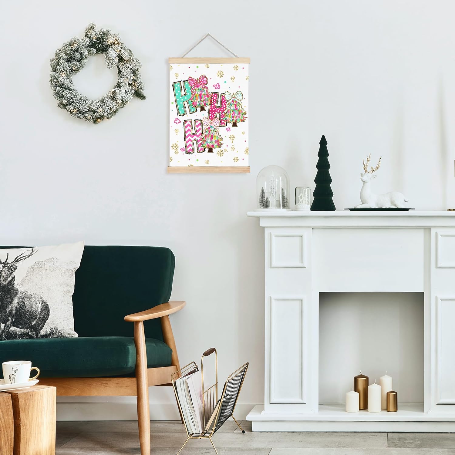 FDHSPAAM Hohoho Christmas Tree Wall Art Decor, Girly Coquette Christmas Decor, Colorful Coquette Bow Glitter Xmas Tree Winter Wall Art Posters for Girls Bedroom Dorm Apartment, 12x16 Inch