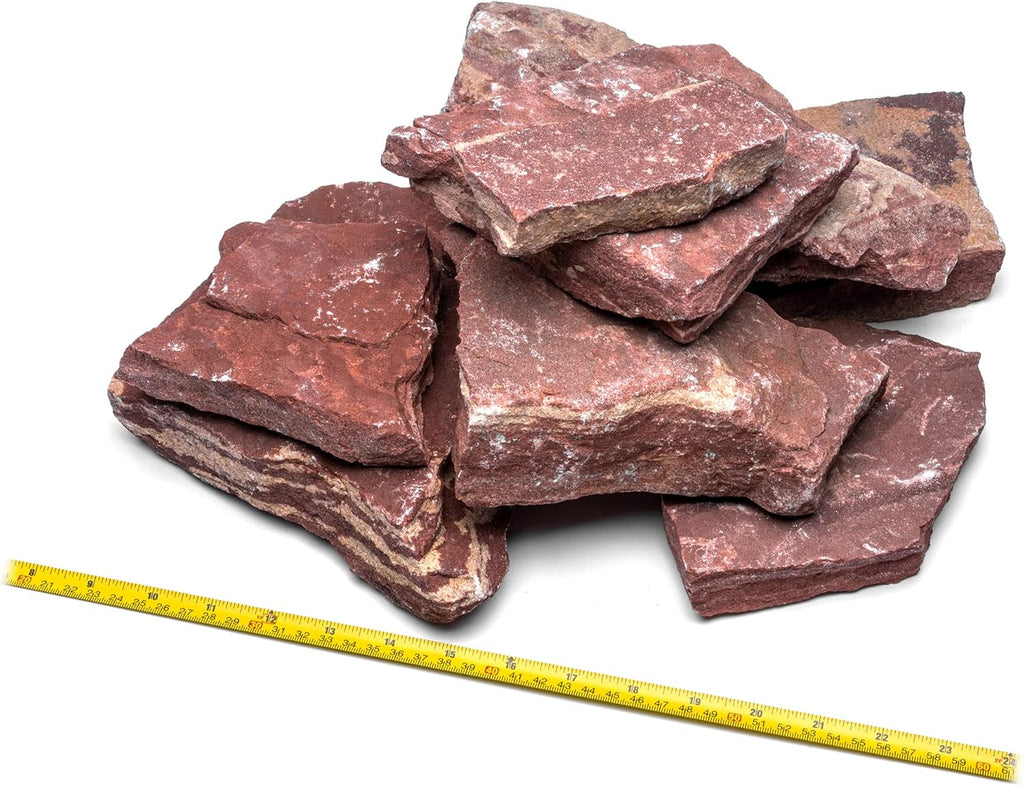 Natural Slate Stone for Aquariums, Fish Tanks, Terrariums, Aquascaping and Amphibian Enclosures, Mix of Large and Medium Size Rocks - by SubstateSource (5 Pounds, Red River)