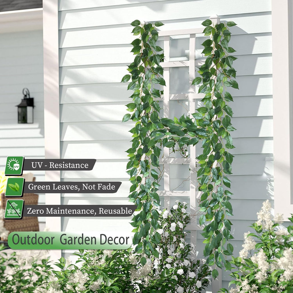 mizii 5 Packs 390" Artificial Vines Ficus Garland Fake Vine Silk Green Leaves Faux Plants Greenery Decoration for Bedroom Room Wall Party Table Centerpieces Wedding Arch Decor