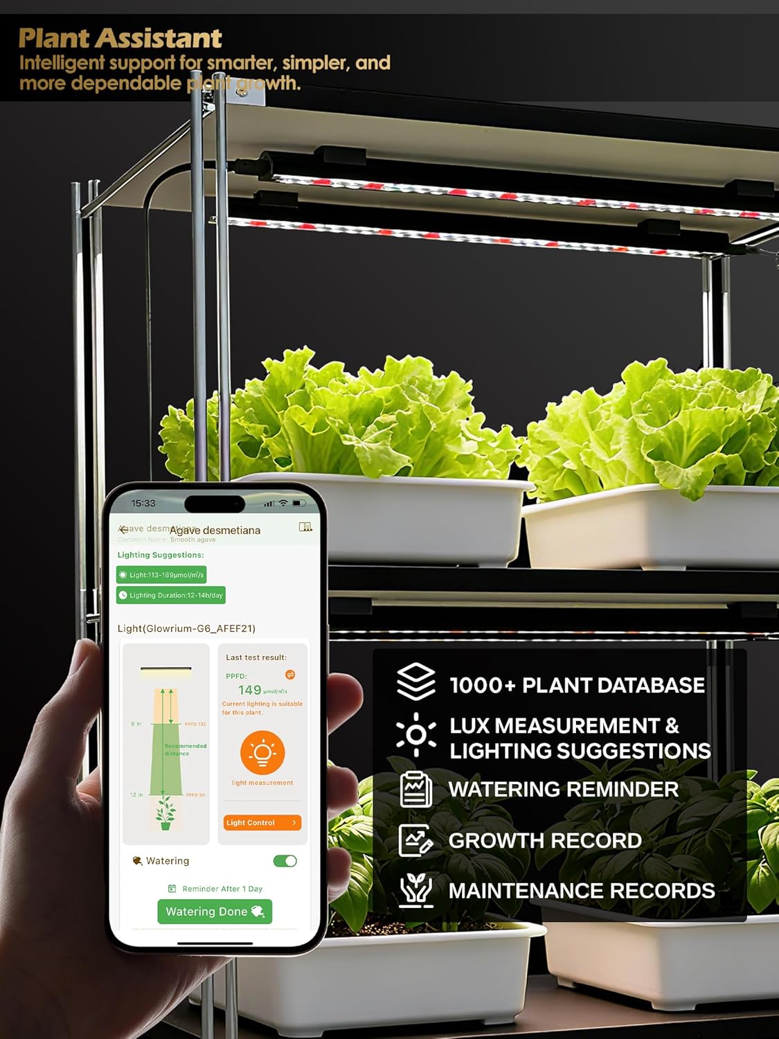 Smart Grow Light for Indoor Plants,3500K Full Spectrum LED Plant Light Strips with 3/9/12H Auto Timer,Stepless Dimming,Modular Design，Plug and Play (Black, 2 Pack 16W)