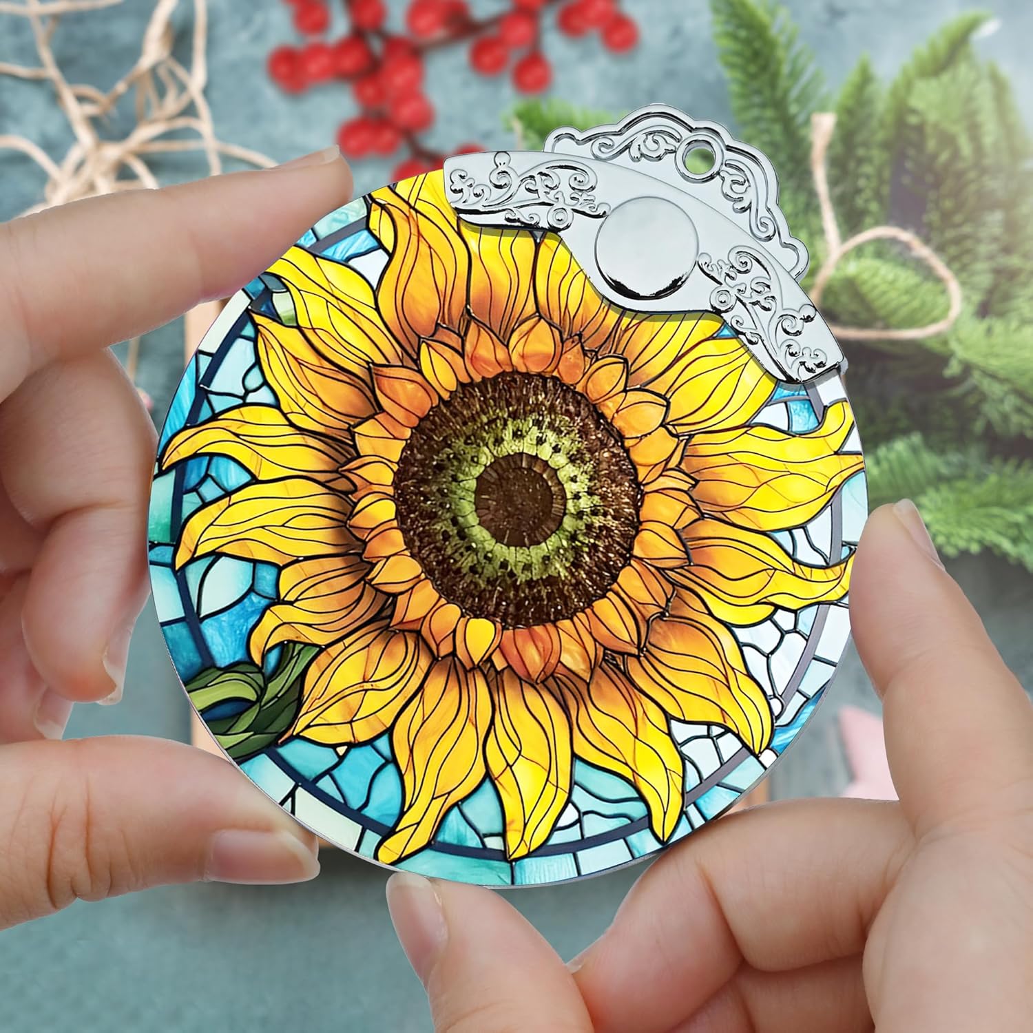 Christmas Ornaments: Stained Glass Ornament, Christmas Tree Ornament, Hanging Ornaments for Home Decor & Xmas Tree Decorations – Exquisite Holiday Decor, Holiday Present - Sunflower