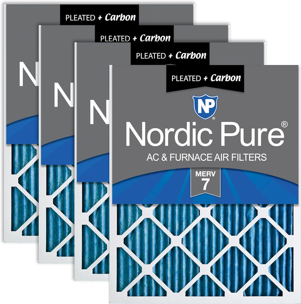 Nordic Pure 20x25x1 (Actual Size: 19 1/2 x 24 1/2 x 3/4) Pleated Air Filters MERV 7 Plus Carbon 4 Pack