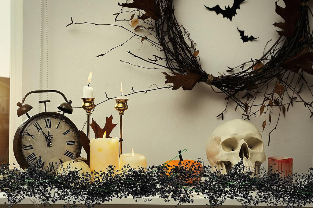 RECUTMS Black Garland Artificial Hanging Plants 2Pcs 5.6Ft Fake Garland Plant Greenery Faux Ferns Leaves Ivy Wreath for Halloween Thanksgiving Party Outdoor Indoor Garden Decor(Black)