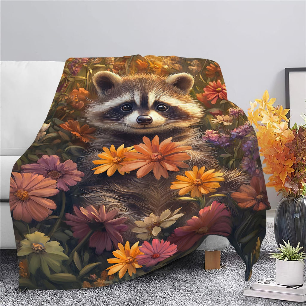 Raccoon Blanket Cute Cartoon Raccoon Throw Blanket Gifts for Girls Women Kids Boys Adults Men Super Soft Cozy Plush Fluffy Fuzzy Fleece Blanket Home Decor 40''X50''