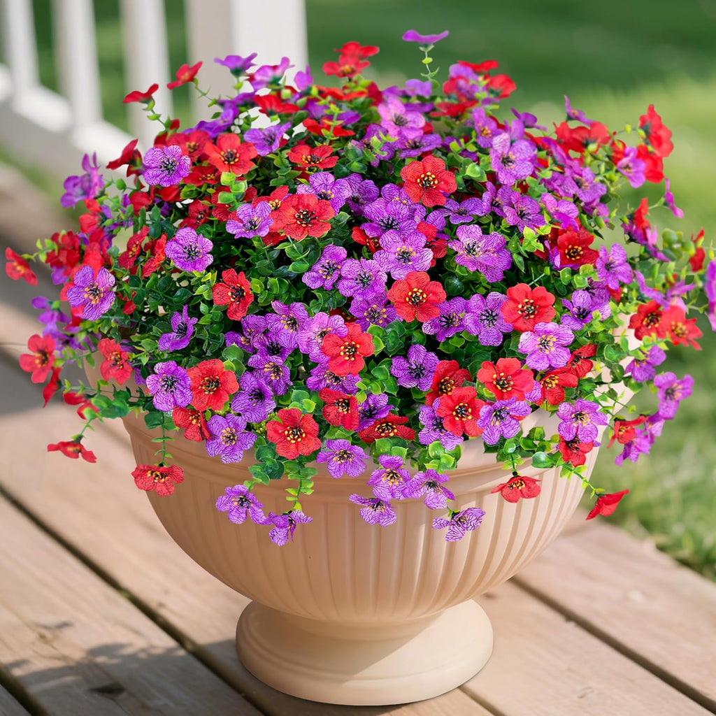 Artificial Fake Plants Flowers for Outdoor Spring Summer Decor, 12 Bundles Faux Silk Daisy for Planter Pot Colorful UV Resistant Look Real for Front Door Porch Patio Outside Yard(Purple Red)