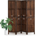 Wood 4 Panel Room Divider, 5.6Ft Detachable Folding Privacy Screen for Room Separation, 33.5" 2in1 Removable Short Wall Divider Screen for Home Office, Bedroom, Dog Gate for Isolate Dog-Brown