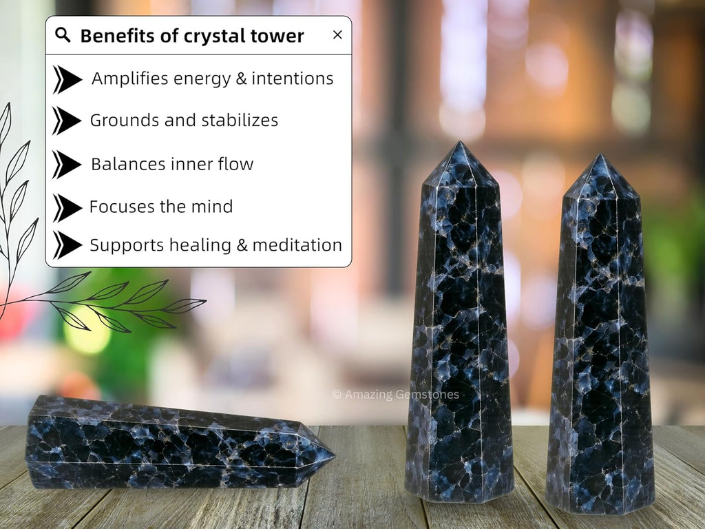 Amazing Gemstone Indigo Gabbro Crystal Towers - Natural Healing Crystal Point Obelisk for Reiki Healing and Crystal Grid (3 Inch)